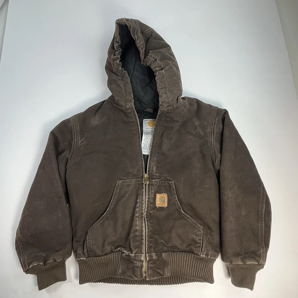Carhartt Youth Med (8) Dark Brown Hooded Jacket YYJ130 DKB Distressed Coat